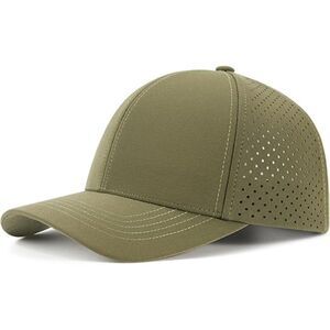 Mens Army Green Perforated Adjustable Sports Laser Cut Mesh Ball Curved Brim Cap